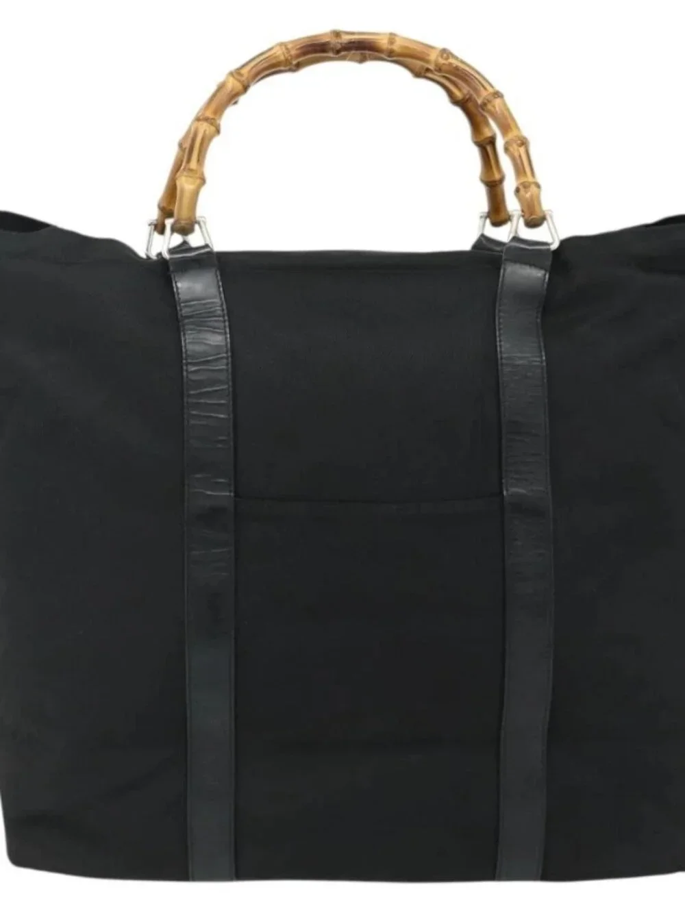 GUCCI Bamboo Hand Bag Nylon Black Silver 002 2854 0412 5 Auth